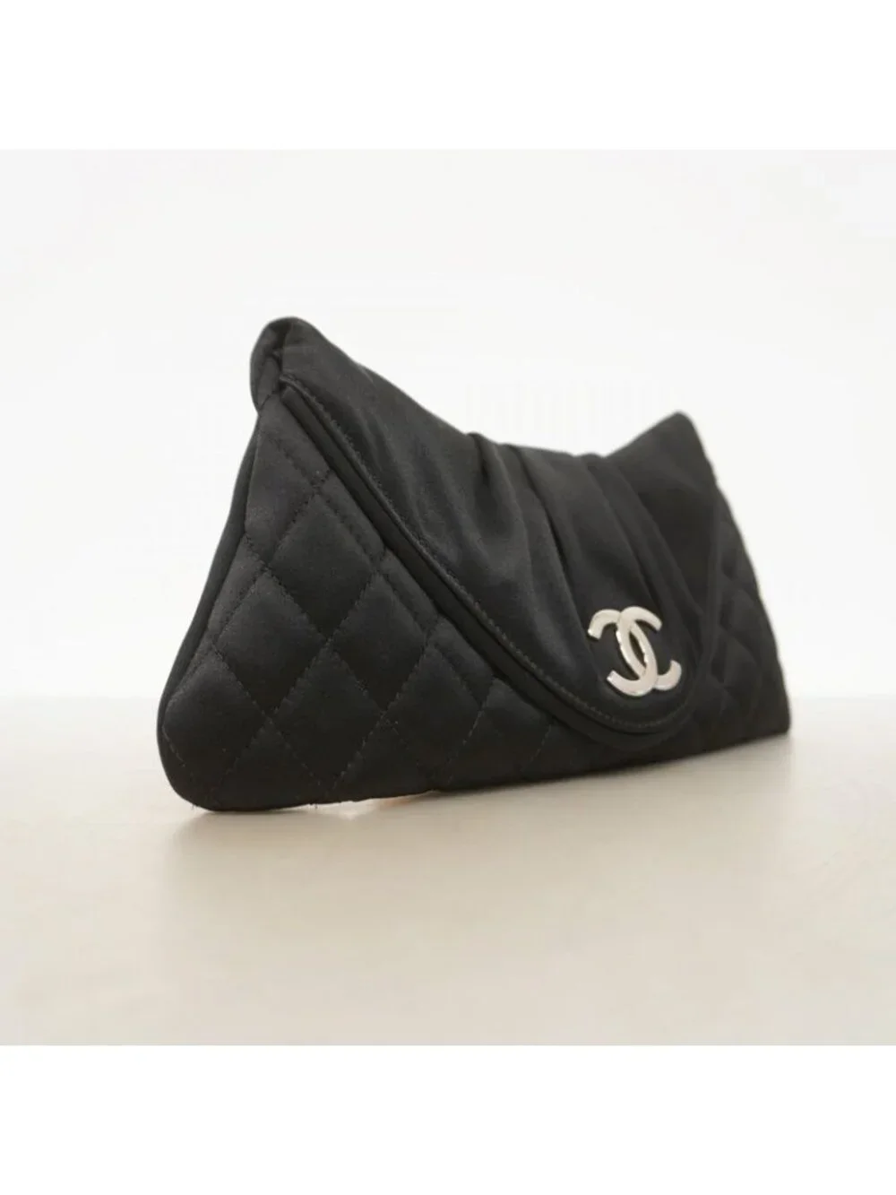 Chanel Clutch Quilted Satin Black Silver - Picture 2 of 8